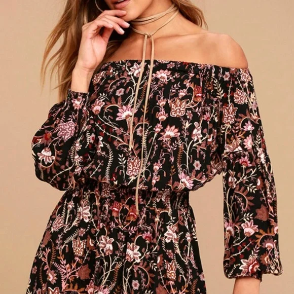 Free People Pretty & Free Black Floral Print Romper Boho Cut Out Back Size Small - Picture 2 of 12